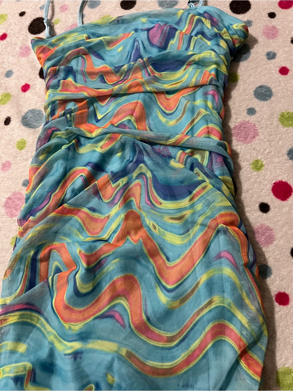 wild fable Strapless Turquoise Multicolor Wave Dress